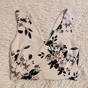 Dynamite Floral V-Neck Crop Top - Black and Cream